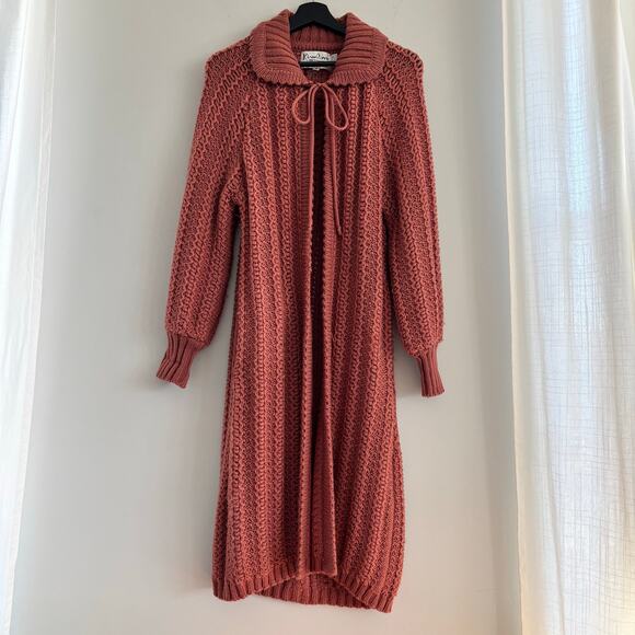 RARE 1970s Vintage Kimlon Knit Sweater Coat Cable Knit Long Cardigan Size Medium - Picture 4 of 9